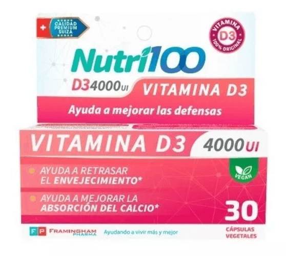 Nutri100 Vitamina D3 4000 UI x 30 Cápsulas Vegetales